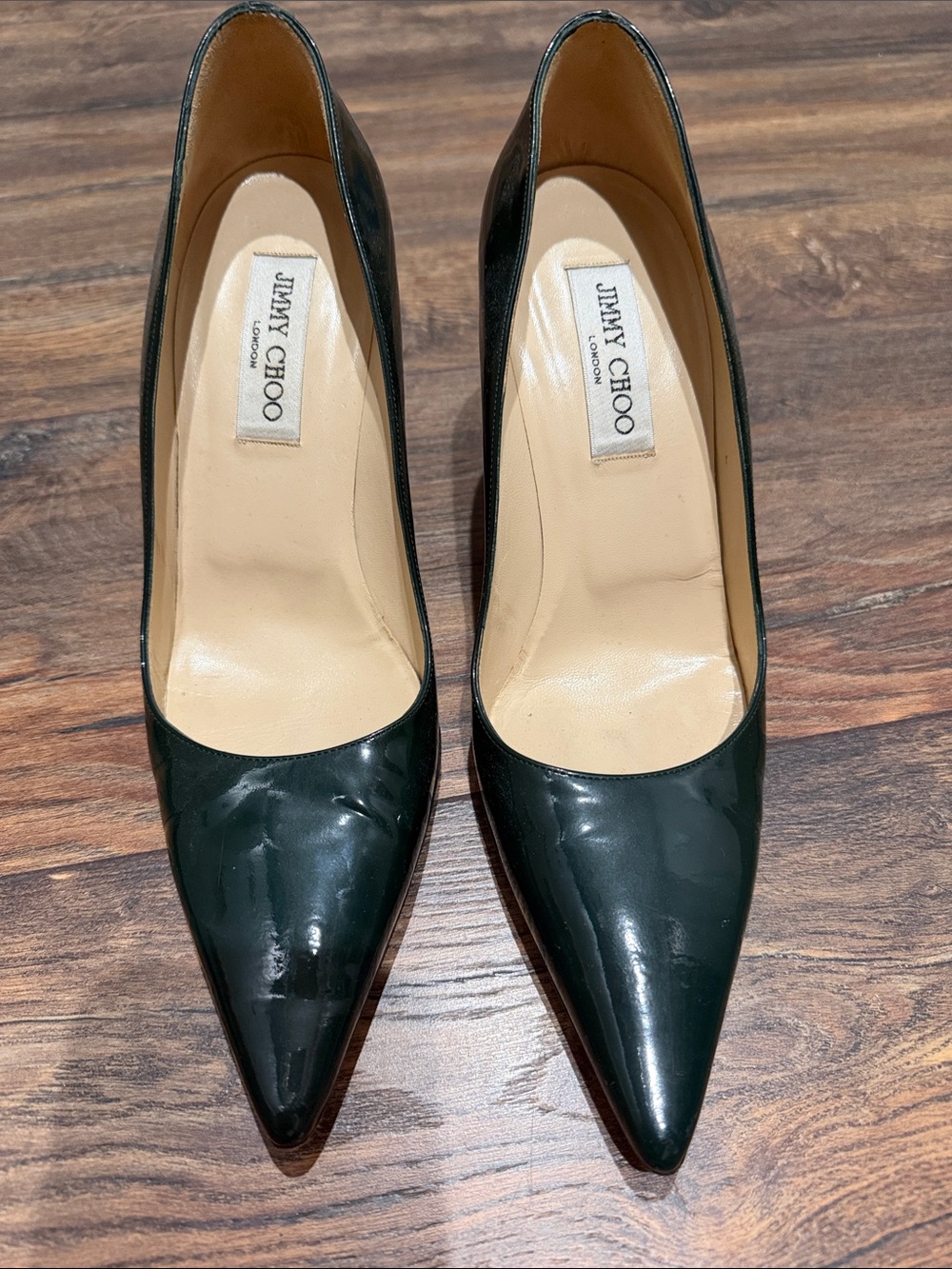 Jimmy Choo Glossy Forest Green Pointed-Toe Pumps